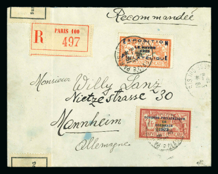 Stamp of France » Émissions à partir de 1900 1936, jolie enveloppe recommandée affranchie avec un n°182 et un n°257A congrès du Havre et de Bordeaux