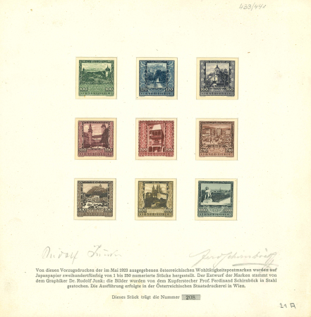 Stamp of Austria » 1st. Republic Austria Österreich 1923 Landeshauptstädte Japanpapierproben in Mappe