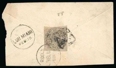 Stamp of Indian States » Jammu & Kashmir 1877-78 1/2a black in oil colour on laid paper used on India 1857 1/2a blue postal stationary envelope