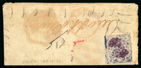 Stamp of Indian States » Jammu & Kashmir 1867 SG56 1/2a deep ultramarine, used on cover with