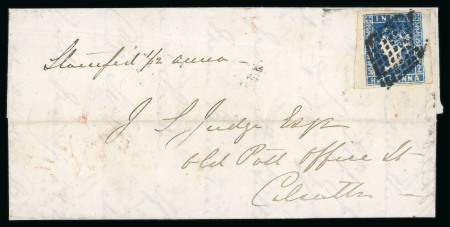 Stamp of India » 1854 Lithographs 1855 SG2 1/2a Blue Die I single used on entire cover