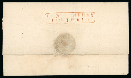 Stamp of India » Postal History 1827 (Jul 10) wrapper from Pondicherry to Tranquebar with framed "PONDICHERRY / POST PAID" (Giles type 4)