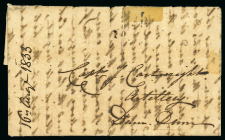 Stamp of India » Postal History India 1833 entire Mussouree to Dum Du, landour Giles type 2 hs