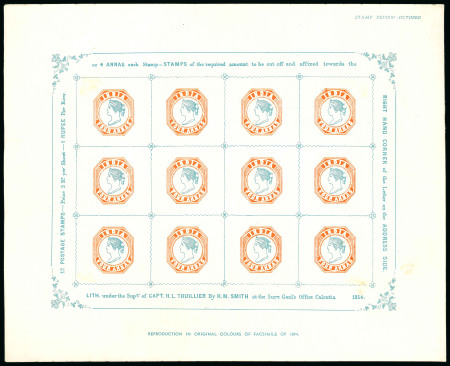 Stamp of India » 1854 Lithographs India 1894 4a red and blue reproduction sheet of 16 unused