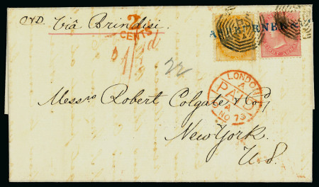 Stamp of India » 1855-1946 De La Rue and later Crown Colony Issues India 1873 outer letter sheet Calcutta to New York