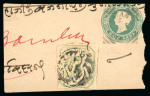 Stamp of Indian States » Jhalawar 1890 1/4a anna on two single rate covers and one part QV postal stationary piece