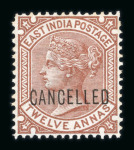 Stamp of India » 1855-1946 De La Rue and later Crown Colony Issues 1860-1882 issues overprinted "CANCELLED" by either Samuel Type 16 or 17 De La Rue typeset overprint