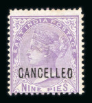 Stamp of India » 1855-1946 De La Rue and later Crown Colony Issues 1860-1882 issues overprinted "CANCELLED" by either Samuel Type 16 or 17 De La Rue typeset overprint