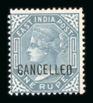 Stamp of India » 1855-1946 De La Rue and later Crown Colony Issues 1860-1882 issues overprinted "CANCELLED" by either Samuel Type 16 or 17 De La Rue typeset overprint