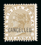 Stamp of India » 1855-1946 De La Rue and later Crown Colony Issues 1860-1882 issues overprinted "CANCELLED" by either Samuel Type 16 or 17 De La Rue typeset overprint