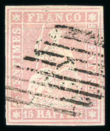 Stamp of Switzerland / Schweiz » Sitzende Helvetia Ungezähnt » 1854-55 Berner Druck (I) 1855, 15 Rp. rot, 1. Berner Druckperiode, farbfrisch, allseits weisse Ränder