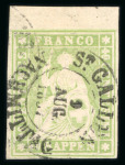 Stamp of Switzerland / Schweiz » Sitzende Helvetia Ungezähnt » 1856-57 Berner Druck (II) 1857, 40 Rp. grün, 2. Berner Druckperiode, farbintensiv, allseits weissrandig, mit breitem oberen Bogenrand