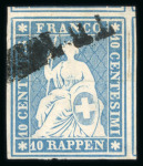Stamp of Switzerland / Schweiz » Sitzende Helvetia Ungezähnt » Münchner Druck, 3. Auflage 1854, 10 Rp. blau, 3. Münchner Druckperiode