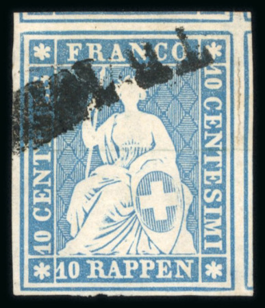 Stamp of Switzerland / Schweiz » Sitzende Helvetia Ungezähnt » Münchner Druck, 3. Auflage 1854, 10 Rp. blau, 3. Münchner Druckperiode