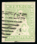 Stamp of Switzerland / Schweiz » Sitzende Helvetia Ungezähnt » 1856-57 Berner Druck (II) 1855, 40 Rp. grün, 2. Berner Druckperiode, farbfrisch, allseits weissrandig geschnitten