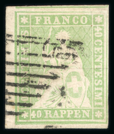 Stamp of Switzerland / Schweiz » Sitzende Helvetia Ungezähnt » 1856-57 Berner Druck (II) 1855, 40 Rp. grün, 2. Berner Druckperiode, farbfrisch, allseits weissrandig geschnitten