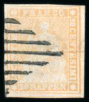 Stamp of Switzerland / Schweiz » Sitzende Helvetia Ungezähnt » 1854-55 Berner Druck (I) 1854, 20 Rp. orange, 1. Berner Druckperiode, farbfrisch, allseits weissrandig