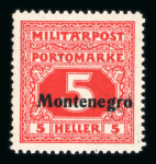 Stamp of Austria » Field Post Montenegro Austria Österreich Feldpost Montenegro 1917 Probe 5H Bosnien Porto m. MONTENEGRO in blau