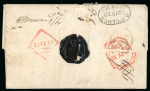 Stamp of Ireland » Pre-Stamp Postal History » Independant Post Office Period - 1784-1831 1824 (9.7) Folded entire sent from London to Dublin, and redirected to Swords and on to Malahide, rerated from 1/3 to 1/4 and finally 1/8 and showing an unusually clear strike of the scarce red oval T * OFF / POSTAGE to 