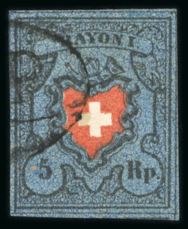 Stamp of Switzerland / Schweiz » Rayonmarken » Rayon I, dunkelblau ohne Kreuzeinfassung 1850, Rayon I dunkelblau ohne Kreuzeinfassung, Type 8