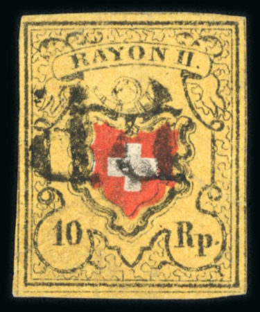 Stamp of Switzerland / Schweiz » Rayonmarken » Rayon II, gelb, ohne Kreuzeinfassung (STEIN A 1) 1850, Rayon II, Type 14, Stein A1-O, in der Mittel-Tabak Nuance