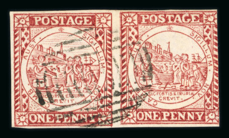 Stamp of Australia » New South Wales 1850 1d brownish red, horizontal pair with variety « no clouds »