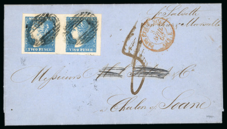 Stamp of Mauritius » 1859 Dardenne Issue (SG 41-44) 1859, Dardenne 2d. pale blue horizontal pair on letter to France