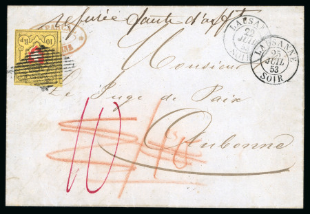 Stamp of Switzerland / Schweiz » Rayonmarken » Rayon II, gelb, ohne Kreuzeinfassung (STEIN E) 1853, Rayon II, Type 26, Stein E-RU, Tax-Brief