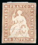 Stamp of Switzerland / Schweiz » Sitzende Helvetia Ungezähnt » Münchner Druck, 3. Auflage 1854, 5 Rp. braun, 3. Münchner Druckperiode, ungebraucht