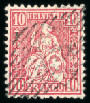 Stamp of Switzerland / Schweiz » Sitzende Helvetia Gezaehnt » Briefmarken 1867-1878 1867, 10 Rp. rot, farbfrisch, entwertet mit schwarzer eidgenössischer Raute
