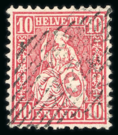 Stamp of Switzerland / Schweiz » Sitzende Helvetia Gezaehnt » Briefmarken 1867-1878 1867, 10 Rp. rot, farbfrisch, entwertet mit schwarzer eidgenössischer Raute