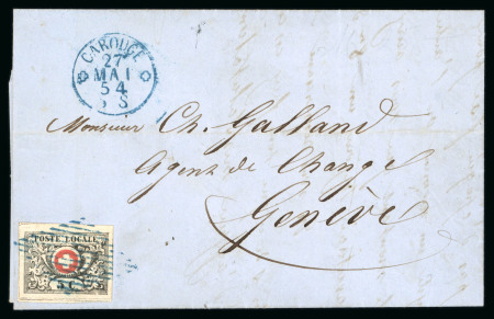 Stamp of Switzerland / Schweiz » "Waadt", "Neuenburg", "Winterthur" 1854, Waadt 5, auf Faltbrief von Carouge