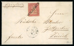 Stamp of Switzerland / Schweiz » Sitzende Helvetia Ungezähnt » Münchner Druck, 3. Auflage 1854, 15 Rp. rot, 3. Münchner Druckperiode, auf Brief von Wildhaus nach Zürich
