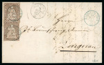 Stamp of Switzerland / Schweiz » Sitzende Helvetia Ungezähnt » 1857-62 Berner Druck, Dickes Papier 1862, 5 Rp. braun, 4. Berner Druckperiode, 2 Einzelmarken auf Brief