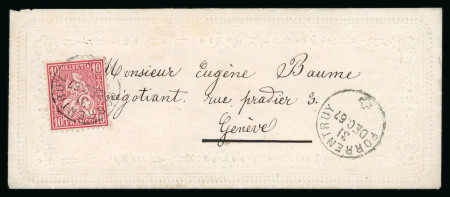 Stamp of Switzerland / Schweiz » Sitzende Helvetia Gezaehnt » Briefmarken 1867-1878 1867, 10 Rp. rot, auf dekorativem Zierbrief von Porrentruy nach Genf