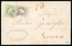Stamp of Austria » Austrian Levant 1867/74, 3 s. grün und 25 s. grau-lila auf Brief nach Genua