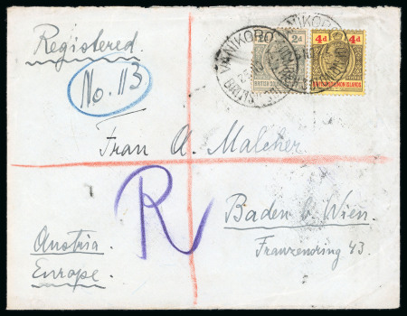 Stamp of British Solomon Islands 1925-32 group of 30 covers and cards plus a parcel front from a correspondence to Baden in Austria