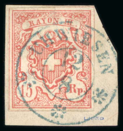 Stamp of Switzerland / Schweiz » Rayonmarken » Rayon III (grosse Ziffer) 1852, Rayon III grosse Wertziffern, Type 3, auf kleinem Briefstück