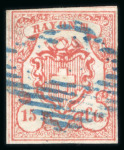 Stamp of Switzerland / Schweiz » Rayonmarken » Rayon III, kleine Ziffer (Cts.) 1852, Rayon III, kleine Wertziffern Centimes, entwertet mit blauer eidgenössischer Raute