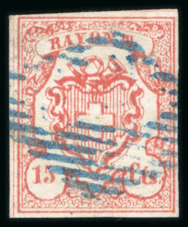 Stamp of Switzerland / Schweiz » Rayonmarken » Rayon III, kleine Ziffer (Cts.) 1852, Rayon III, kleine Wertziffern Centimes, entwertet mit blauer eidgenössischer Raute