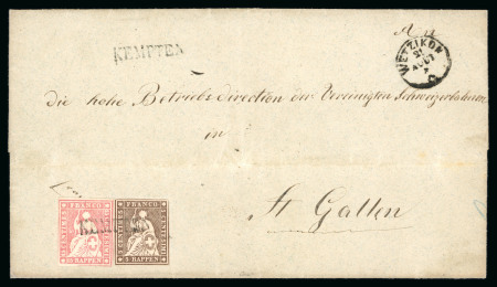 Stamp of Switzerland / Schweiz » Sitzende Helvetia Ungezähnt » 1856-57 Berner Druck (III) 1859, 5 Rp. braun und 15 Rp. rot, 3. Berner Druckperiode auf Brief