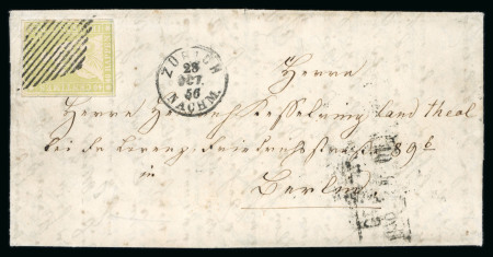 Stamp of Switzerland / Schweiz » Sitzende Helvetia Ungezähnt » Münchner Druck, 1. Auflage 1856, 40 Rp. grün, 1. Münchner Druckperiode, auf Brief nach Berlin