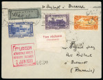 Stamp of Romania » Later Issues 1934-1939 Lot of 4 airmail items with Romanian connection, 1939 first flight from Beyrouth/Beirut, 1st Aeroflot flight Moscow-Cluj -Prague