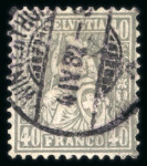 Stamp of Switzerland / Schweiz » Sitzende Helvetia Gezaehnt » Briefmarken 1881 Faserpapier 1882, 40 Rp. grau auf Faserpapier, zentrisch gestempelt