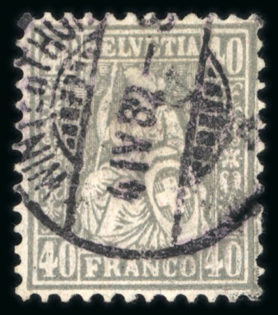 Stamp of Switzerland / Schweiz » Sitzende Helvetia Gezaehnt » Briefmarken 1881 Faserpapier 1882, 40 Rp. grau auf Faserpapier, zentrisch gestempelt