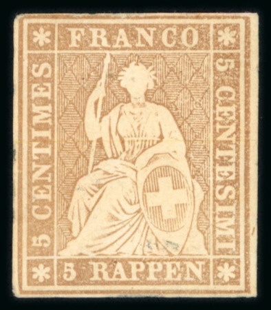 Stamp of Switzerland / Schweiz » Sitzende Helvetia Ungezähnt » 1856-57 Berner Druck (II) 1855, 5 Rp. braun, 2. Berner Druckperiode, ungebraucht