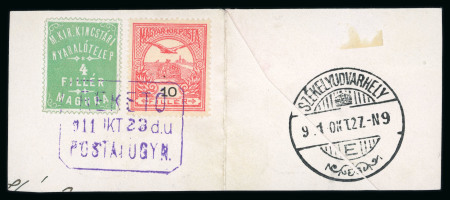 Stamp of Romania » Hotel Post 1911 Măgura Hotel Post of Austria-Hungary (now Romania), 4f stamp on fragment