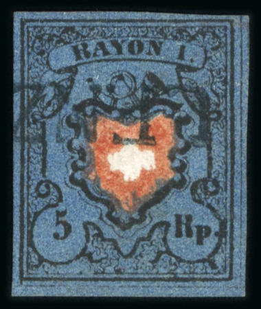 Stamp of Switzerland / Schweiz » Rayonmarken » Rayon I, dunkelblau ohne Kreuzeinfassung 1850, Rayon I ohne Kreuzeinfassung, Type 39, in der tiefviolettblauen Nuance