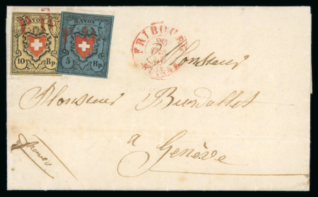 Stamp of Switzerland / Schweiz » Rayonmarken » Rayon I, dunkelblau mit Kreuzeinfassung 1850, Rayon I dunkelblau mit Kreuzeinfassung zusammen mit Rayon II auf Brief