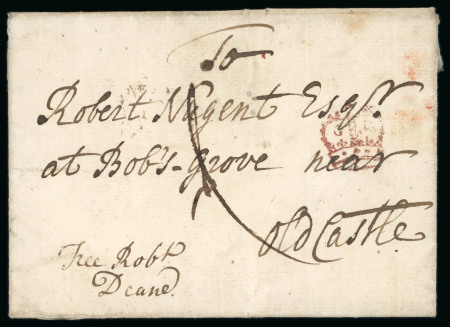 Stamp of Ireland » Pre-Stamp Postal History » Early Period - 1657-1784 1760 (10.6) Folded entire Dublin to Robert Nugent of